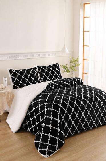 Ay Işığı Desenli Peluş Çift Kişilik Comforter Set - Çeyiz Diyarı