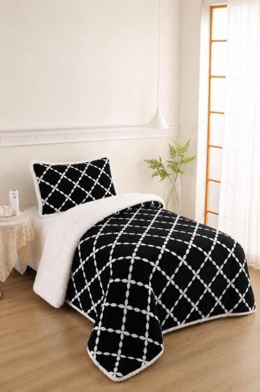 Ay Işığı Desenli Peluş Tek Kişilik Comforter Set - Çeyiz Diyarı