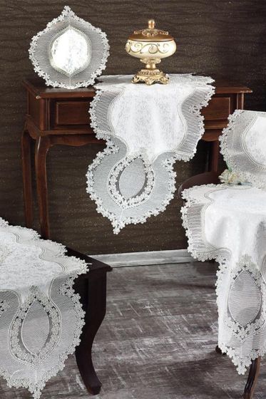 Aygün Kadife Kordone 5 Parça Salon Takımı Krem - Çeyiz Diyarı
