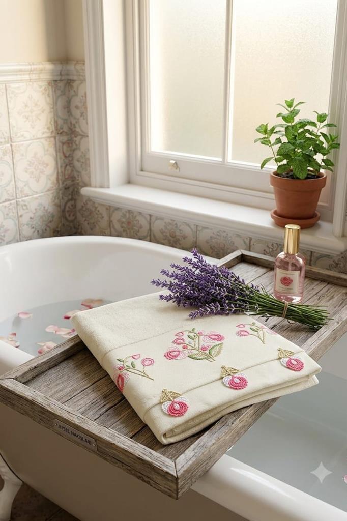 Bahar Nakışlı El Yüz Havlusu 50x90 Cm Pembe - 1