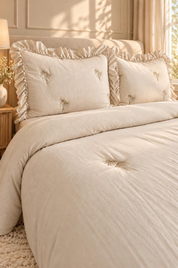 Bamboo Elyaf Dolgulu Çift Kişilik 235x250 Cm Yatak Örtüsü Bej - 2