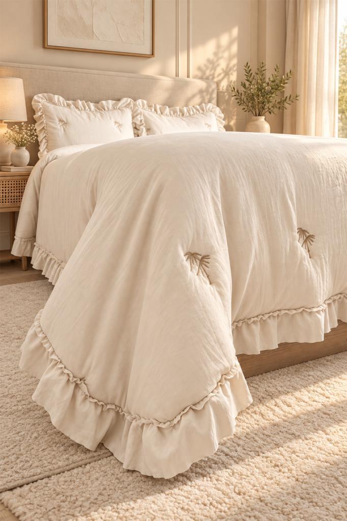 Bamboo Elyaf Dolgulu Çift Kişilik 235x250 Cm Yatak Örtüsü Bej - 3