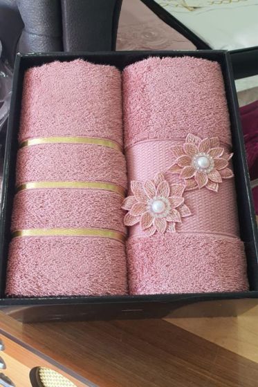 Bambu Yıldız Çiçekli İkili Banyo Havlu Seti 4 Renk - Çeyiz Diyarı