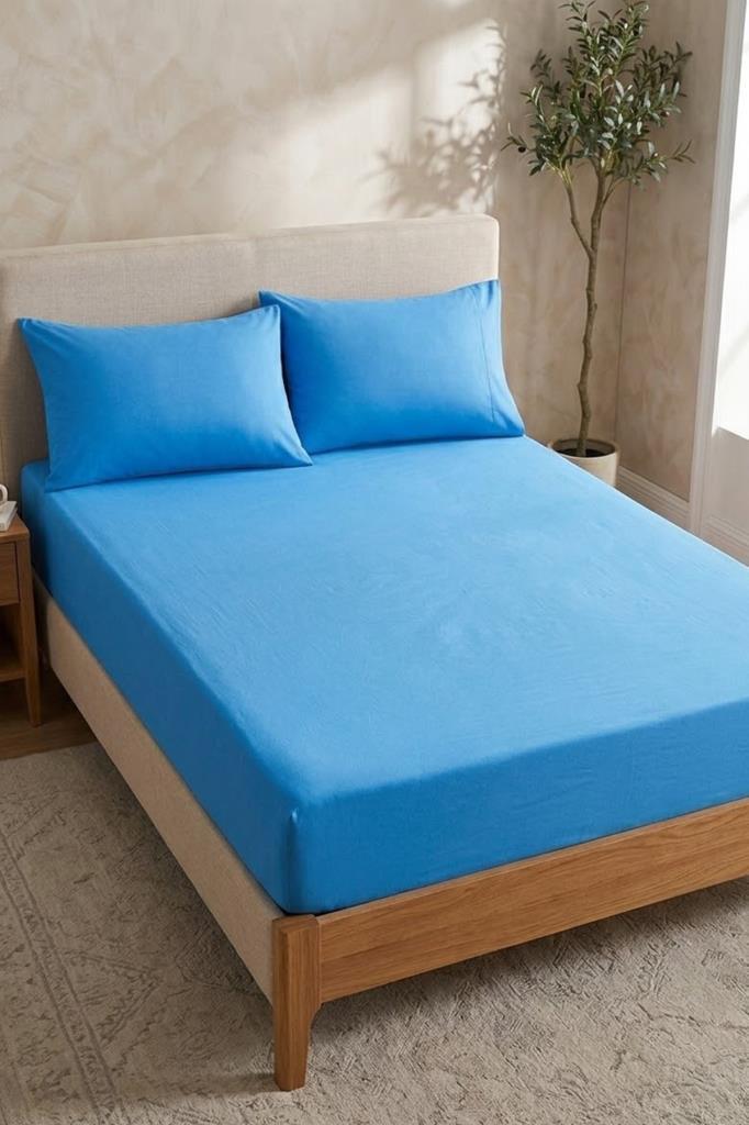Bella Çift Kişilik 180x200 cm Lastikli Çarşaf Takımı Koyu Mavi - 1
