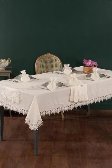 Bella Masa Örtüsü Takımı 26 Parça Ekru - Çeyiz Diyarı