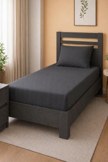 Bella Tek Kişilik 100x200 cm Lastikli Çarşaf Takımı Antrasit - Çeyiz Diyarı
