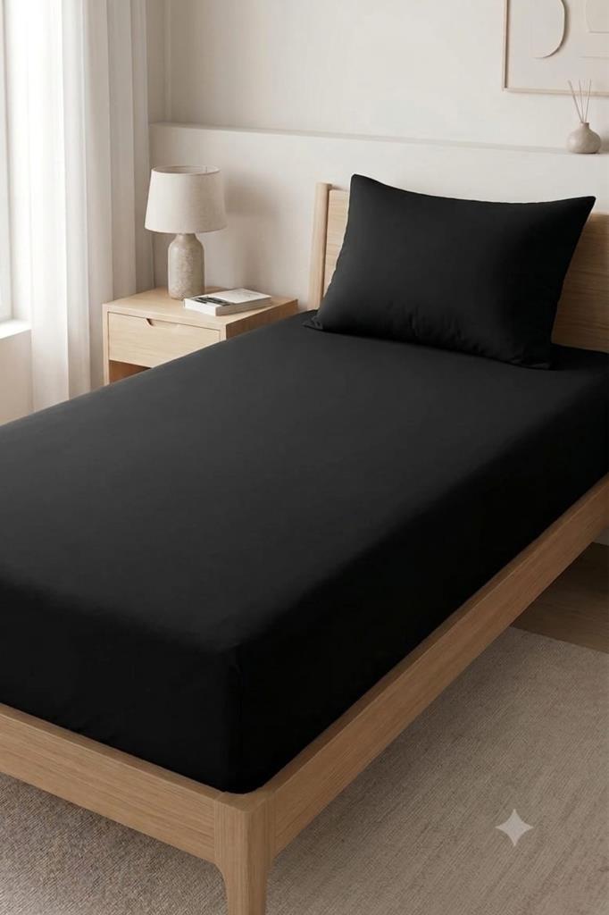 Bella Tek Kişilik 100x200 cm Lastikli Çarşaf Takımı Siyah - 1