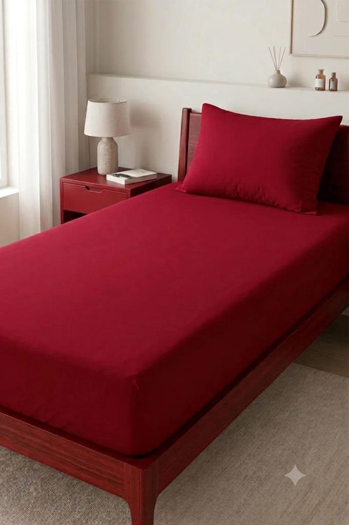 Bella Tek Kişilik 120x200 cm Lastikli Çarşaf Takımı Kırmızı - 1