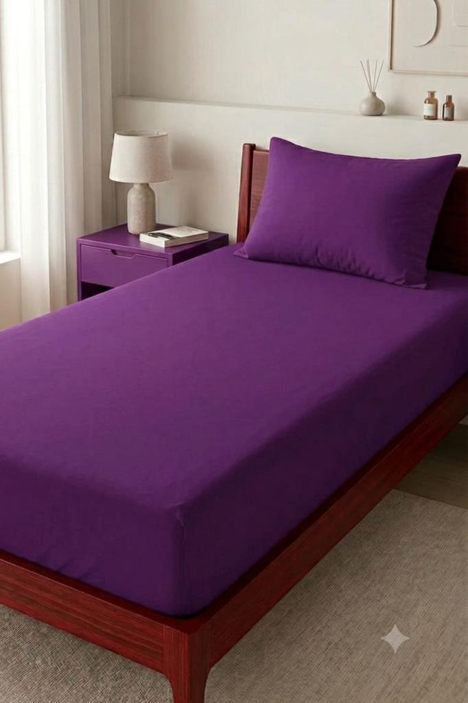 Bella Tek Kişilik 120x200 cm Lastikli Çarşaf Takımı Mürdüm - 1