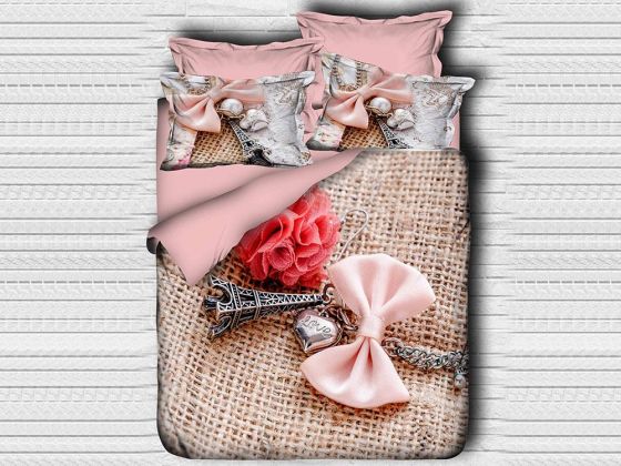 Best Class Dijital Baskılı 3d Çift Kişilik Nevresim Takımı Pink Bow Tie - Çeyiz Diyarı