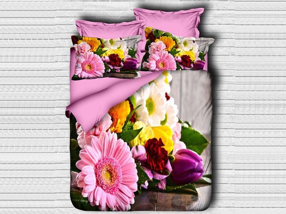 Best Class Dijital Baskılı 3d Çift Kişilik Nevresim Takımı Pink Daisy - Çeyiz Diyarı