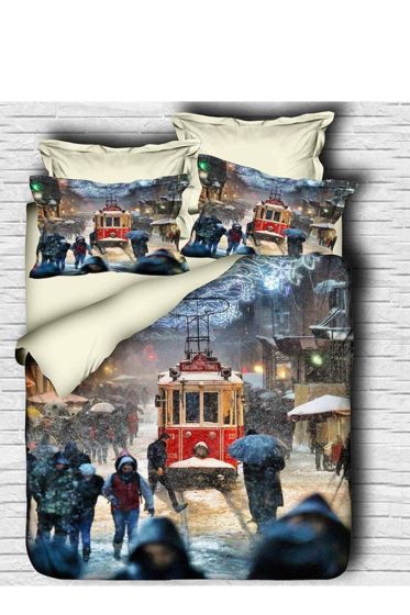 Best Class Dijital Baskılı 3d Çift Kişilik Nevresim Takımı Streetcar - Çeyiz Diyarı