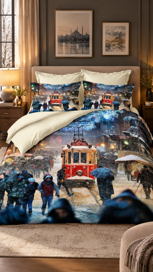 Best Class Dijital Baskılı 3d Çift Kişilik Nevresim Takımı Streetcar - Çeyiz Diyarı