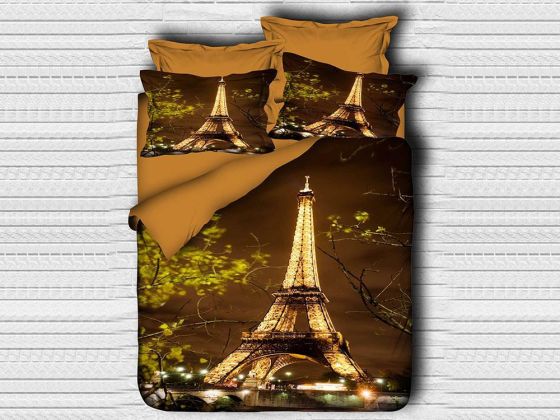 Best Class Dijital Baskılı 3d Tek Kişilik Nevresim Takımı Eiffel Brown - Çeyiz Diyarı