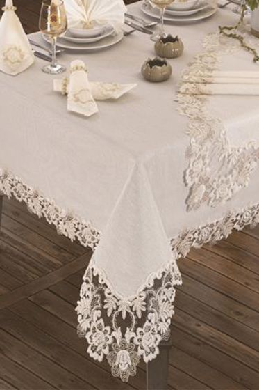 Beste Masa Örtüsü 160x260 Cm 26 Parça Krem - Çeyiz Diyarı
