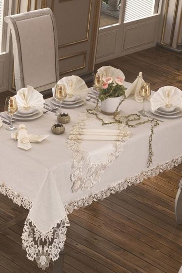 Beste Masa Örtüsü 160x260 Cm 26 Parça Krem - Çeyiz Diyarı (1)