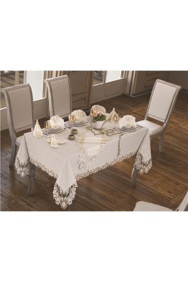 Beste Masa Örtüsü 26 Parça Krem - Çeyiz Diyarı (1)