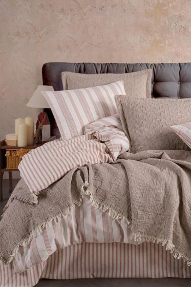 Bona 7 Parça %100 Pamuk Çift Kişilik Yatak Örtülü Nevresim Takımı Kiremit - Çeyiz Diyarı