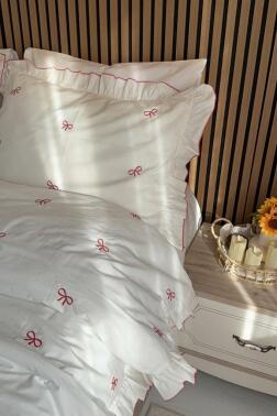 Bow Nakışlı 6 Parça Nevresim Takımı Kırmızı - 2