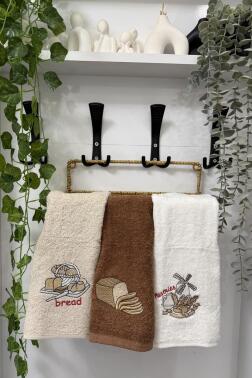 Bread Nakışlı 3lü Mutfak Havlu Takımı 30x50 Cm - 1