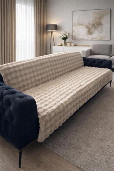 Bubble Tavşan Tüyü Kaymaz Tabanlı Koltuk Örtüsü 170x215 Cm Bej - Çeyiz Diyarı