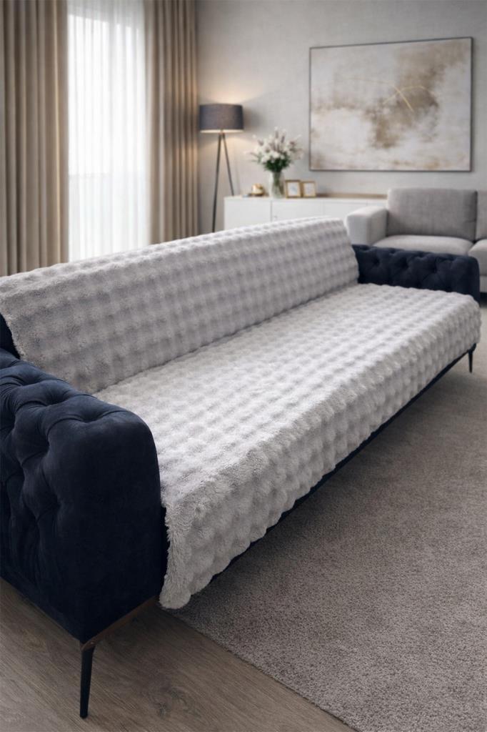 Bubble Tavşan Tüyü Kaymaz Tabanlı Koltuk Örtüsü 170x215 Cm Gri - 1