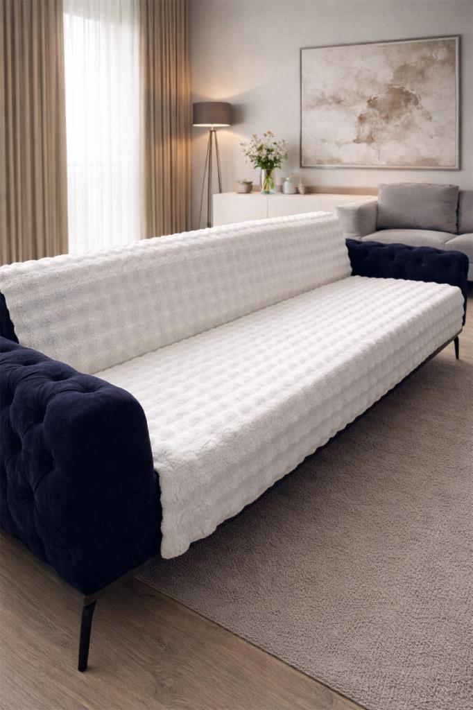 Bubble Tavşan Tüyü Kaymaz Tabanlı Koltuk Örtüsü 170x215 Cm Krem - 1