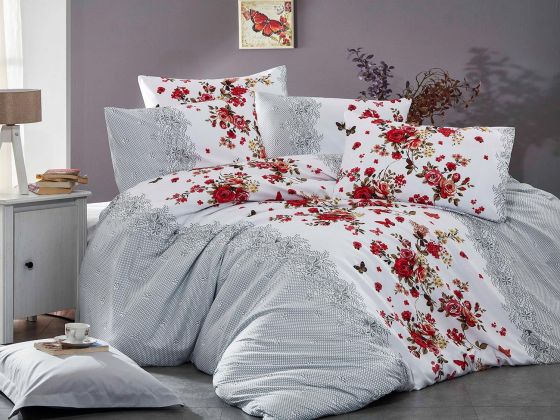 Butterfly %100 Pamuk Çift Kişilik Nevresim Takımı Kırmızı - Çeyiz Diyarı