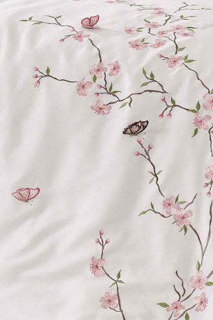 Butterfly 3d Nakışlı Pamuk Saten Nevresim Takımı Krem Pudra - Dantela (1)