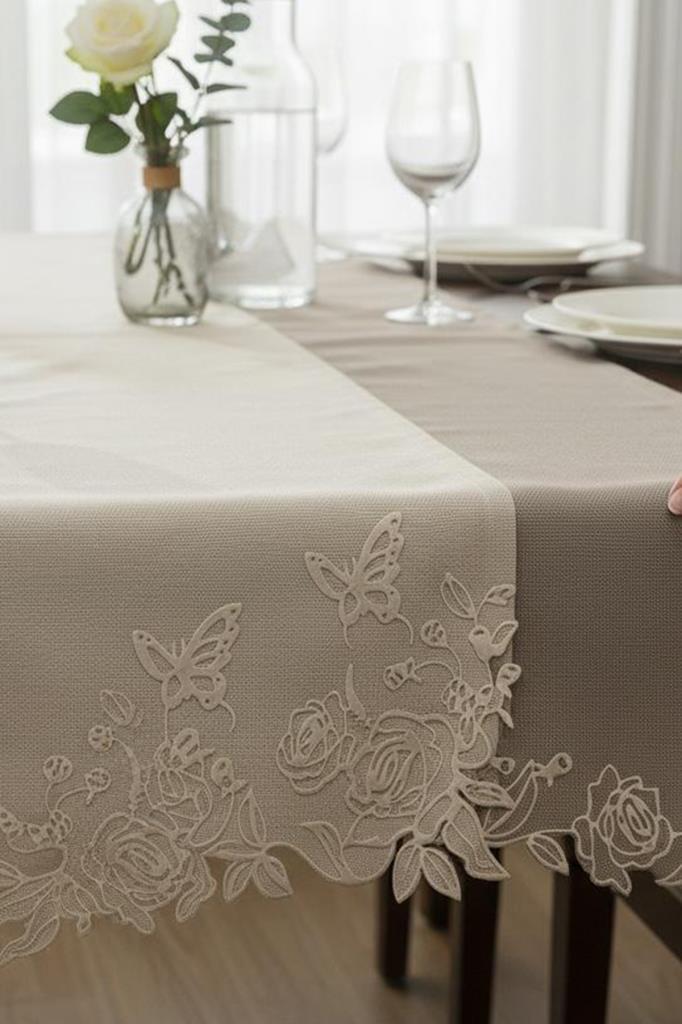 Butterfly Keten Aplikeli Runner 40x120 cm - 1