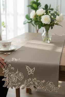 Butterfly Keten Aplikeli Runner 40x120 cm - 3