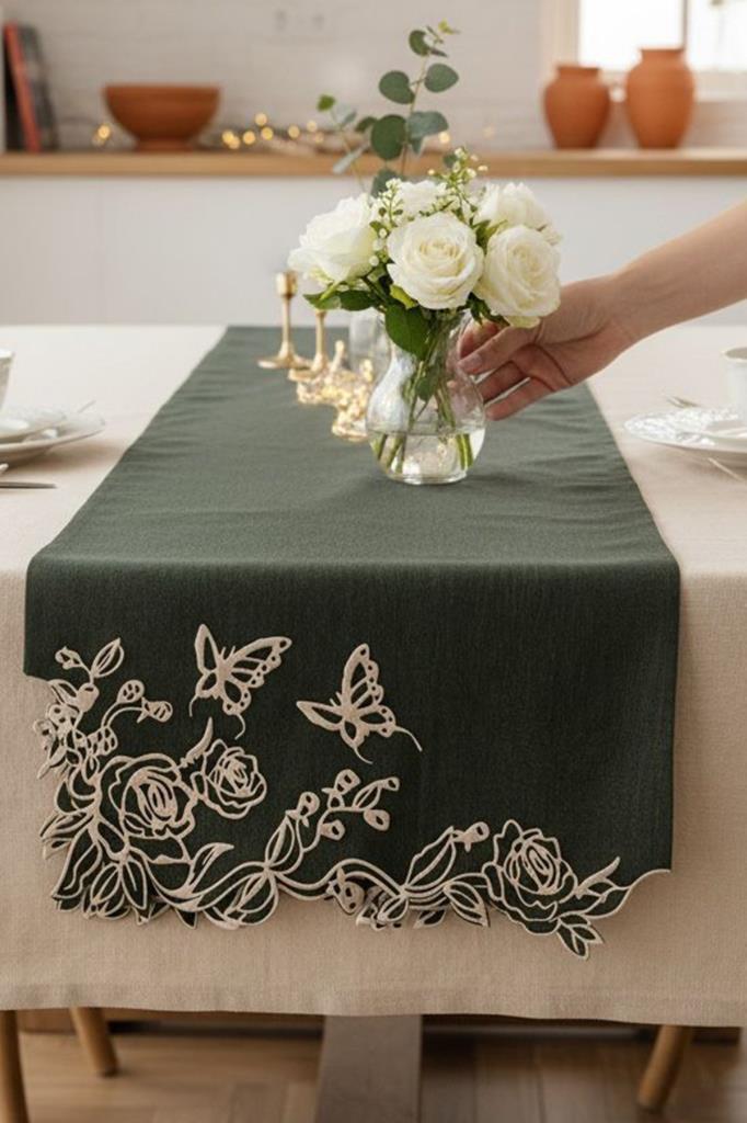 Butterfly Keten Aplikeli Runner 40x120 cm - 4