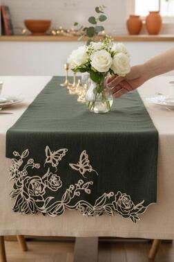 Butterfly Keten Aplikeli Runner 40x120 cm - 4