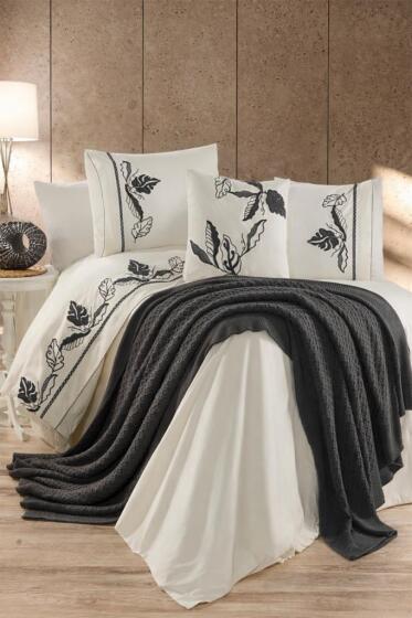 Cadis %100 Pamuk Çift Kişilik Battaniyeli Nevresim Takımı Antrasit - Çeyiz Diyarı