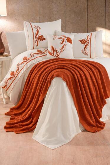 Cadis %100 Pamuk Çift Kişilik Battaniyeli Nevresim Takımı Kiremit - Çeyiz Diyarı