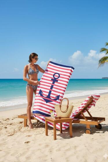 Çapa %100 Pamuk 75x150 cm Plaj Havlusu - Çeyiz Diyarı