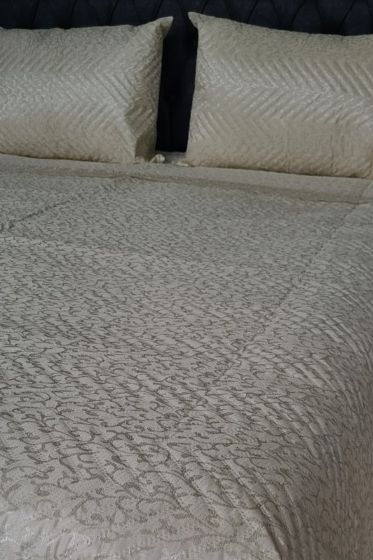 Carilla Kapitoneli Fransız Güpürlü Yatak Örtüsü Cappucino - Çeyiz Diyarı (1)