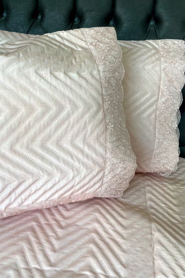 Carilla Kapitoneli Fransız Güpürlü Yatak Örtüsü Pudra - Çeyiz Diyarı (1)