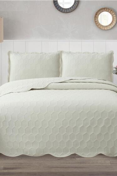 Cenevre Elyaf Dolgulu Çift Kişilik 240x260 Cm Yatak Örtüsü Bej - Çeyiz Diyarı