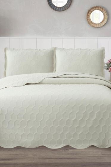 Cenevre Elyaf Dolgulu Çift Kişilik 240x260 Cm Yatak Örtüsü Krem - Çeyiz Diyarı