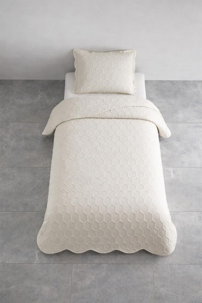 Cenevre Elyaf Dolgulu Tek Kişilik 180x240 Cm Yatak Örtüsü Bej - 1