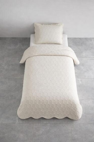 Cenevre Elyaf Dolgulu Tek Kişilik 180x240 Cm Yatak Örtüsü Bej - Çeyiz Diyarı