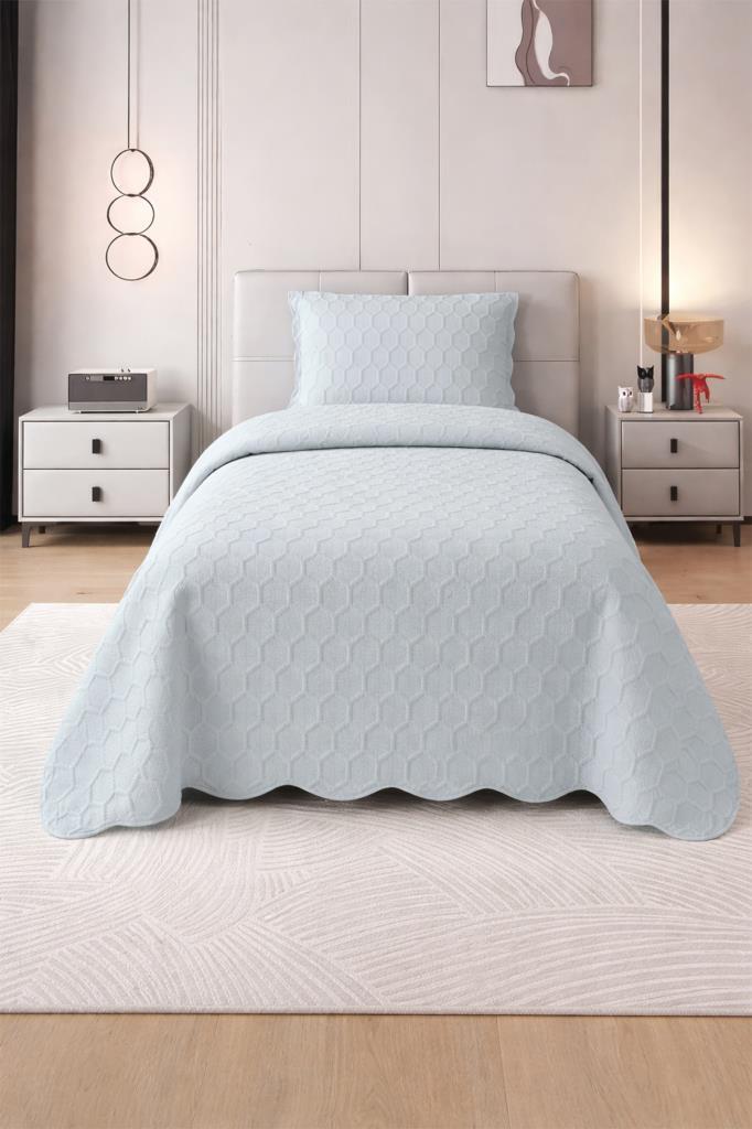 Cenevre Elyaf Dolgulu Tek Kişilik 180x240 Cm Yatak Örtüsü Gri - 1