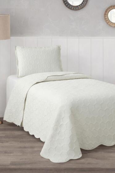 Cenevre Elyaf Dolgulu Tek Kişilik 180x240 Cm Yatak Örtüsü Krem - Çeyiz Diyarı