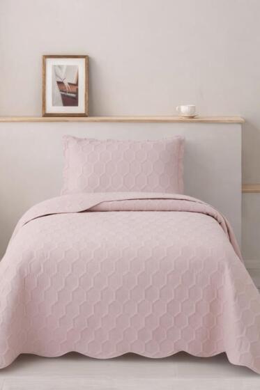 Cenevre Elyaf Dolgulu Tek Kişilik 180x240 Cm Yatak Örtüsü Pudra - Çeyiz Diyarı