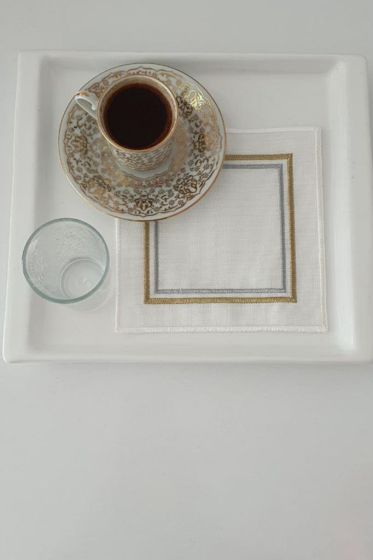 Çerçeve Nakışlı Keten Kare Bardak Altlığı Seti 6 Lı - Çeyiz Diyarı (1)