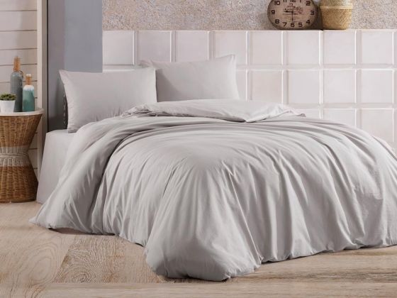 Çeyiz Diyarı %100 Pamuk Saten 3 Parça Nevresim Seti Gri - Çeyiz Diyarı