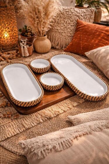 Çeyiz Diyarı 4 Parça Melamin Jüt Kaplama Çerez Seti Bej Siyah - Çeyiz Diyarı