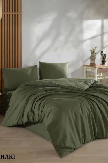 Çeyiz Diyarı Almond Lastikli Çarşaflı Çift Kişilik Nevresim Takımı Haki - Çeyiz Diyarı