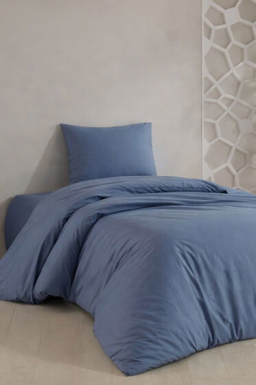 Çeyiz Diyarı Almond Lastikli Çarşaflı Tek Kişilik Nevresim Takımı İndigo - Çeyiz Diyarı